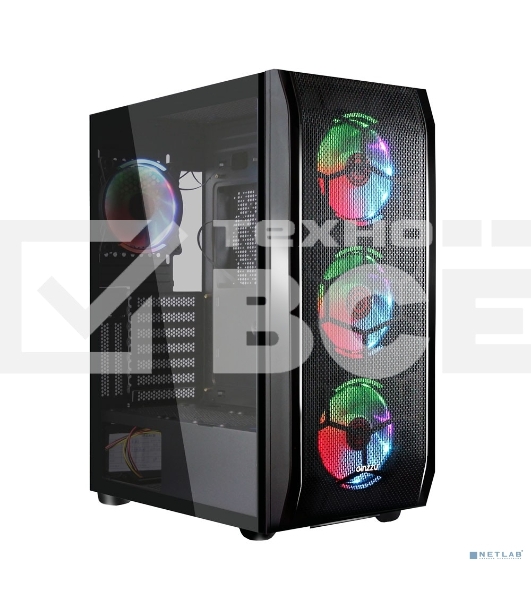 Компьютерный корпус Ginzzu GL300 FAN 12CM RGb*4 USB 3.0 Window