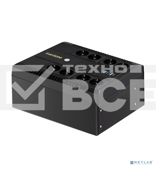 Источник бесперебойного питания ExeGate NEO NNB-650.LED.AVR.8SH.CH <650VA/390W, LED, AVR, 8*Schuko, 4*USB-порта для зарядки, Black>