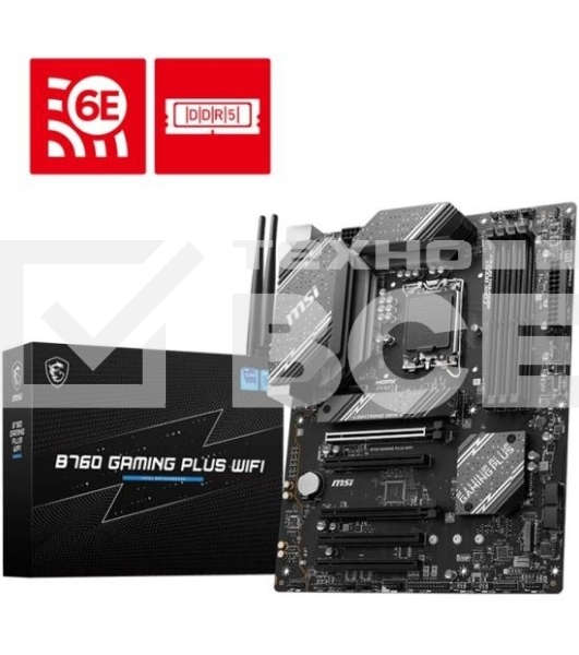 Материнская плата MSI B760M GAMING PLUS WIFI, LGA 1700, Intel B760, 4xDIMM DDR5, 4xSATA, 2xM.2, 1xPCI-E 4.0 x16, 1xPCI-E 3.0 x1, 2xHDMI, 2xDP, 1x 2.5Gb LAN, 2xUSB-A 3.2 Gen 2, 4xUSB 2.0, Micro-ATX