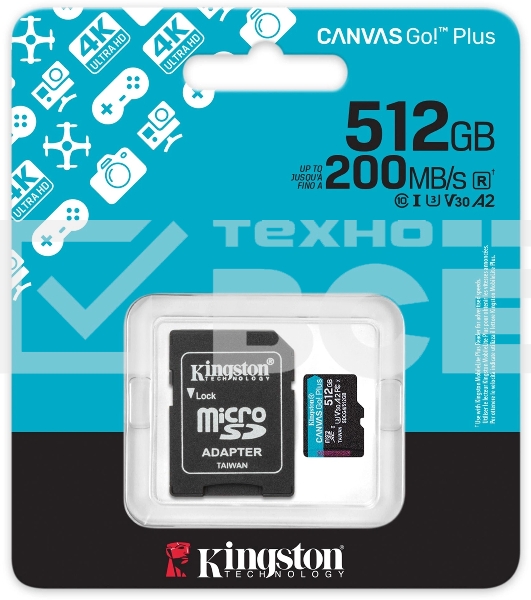 Флеш карта microSDXC 512Gb Kingston SDCG4/512Gb Canvas Go! Plus V10 A2 + adapter
