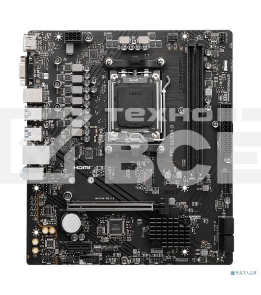 Материнская плата MSI PRO A620M-B, AM5, AMD A620, 2xDDR5, 4xSATA, 1xM.2 (PCIe 4.0 x4), 1xPCIe 4.0 x16, 1xPCIe 3.0 x1, 1xHDMI, 1xVGA, 1x2.5Gb LAN, 6xUSB-A 5Gbps, 6xUSB-A 2.0, 3x3.5 мм, 7.1, mATX