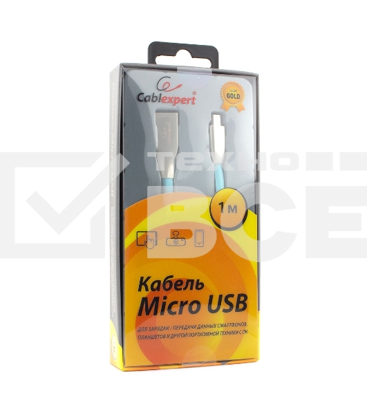 Кабель USB 2.0 Cablexpert CC-G-mUSB01Bl-1M, AM/microB, серия Gold, длина 1м, синий, блистер