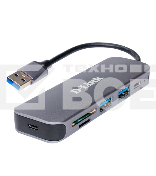 Концентратор D-Link DUB-1325/A2A с 2 портами USB 3.0, 1 портом USB Type-C, слотами для карт SD и microSD и разъемом USB 3.0