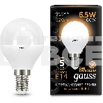 Лампа светодиодная Gauss 6.5Вт шар 3000К тепл. бел. E14 520лм 150-265В, фото2