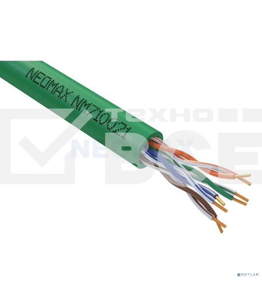 Кабель NEOMAX NM710021 U/UTP cat.5e 4x2x0.52, 24 AWG, Медь, внутренний, PVCLS нг(А)-LSLTx, 305м, зеленый