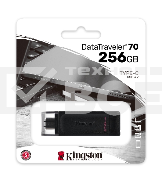 Флеш диск Kingston 256Gb DataTraveler 70 DT70/256GB USB Type-C 3.2 черный