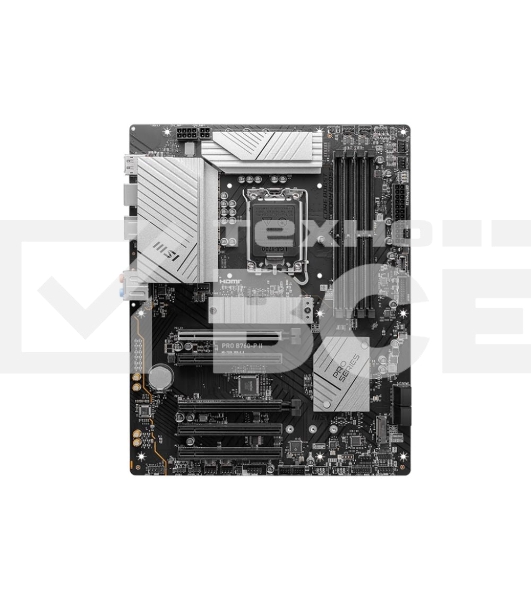 Материнская плата MSI PRO B760-P II, LGA 1700, Intel B760, 4xDDR5, 4xSATA, 2xM.2, 1xPCI-E 4.0 x16, 1xPCI-E 4.0 x4, 3xPCI-E 3.0 x1, 1xHDMI, 1xDP, 1xRJ45 2.5Gb, 1xUSB-C 3.2 Gen 2, 2xUSB-A 3.2 Gen 1, 2xUSB-A 2.0, 5x3.5мм, TOSLINK, 7.1, Standard-ATX