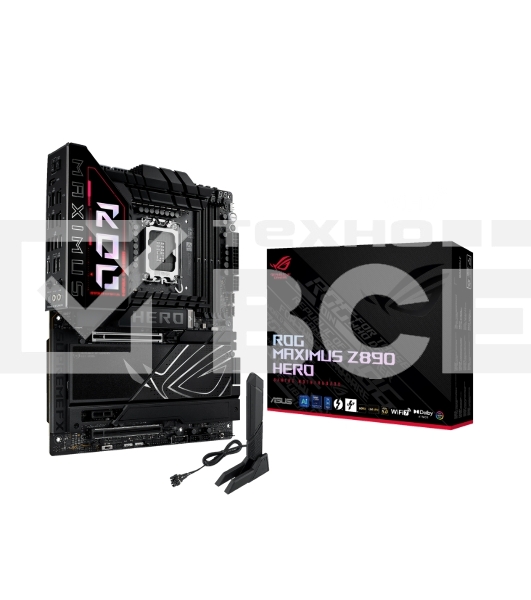Материнская плата ASUS ROG MAXIMUS Z890 HERO, LGA 1851, Intel Z890, 4xDDR5, 4xSATA, 6xM.2, 1xPCIe 5.0 x16, 1xPCIe 4.0 x4, 1xPCIe x1, 1xHDMI, 2xUSB-C (видеовыход), 4xUSB-A 3.2 Gen 1, 4xUSB-A 3.2 Gen 2, 1xUSB-C 3.2 Gen 2, 2xUSB-C Thunderbolt 4, 2x 5Gb LAN, 