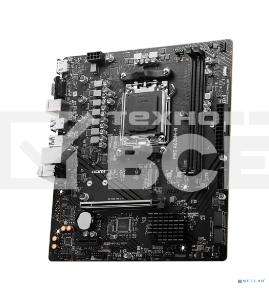 Материнская плата MSI PRO A620M-B, AM5, AMD A620, 2xDDR5, 4xSATA, 1xM.2 (PCIe 4.0 x4), 1xPCIe 4.0 x16, 1xPCIe 3.0 x1, 1xHDMI, 1xVGA, 1x2.5Gb LAN, 6xUSB-A 5Gbps, 6xUSB-A 2.0, 3x3.5 мм, 7.1, mATX