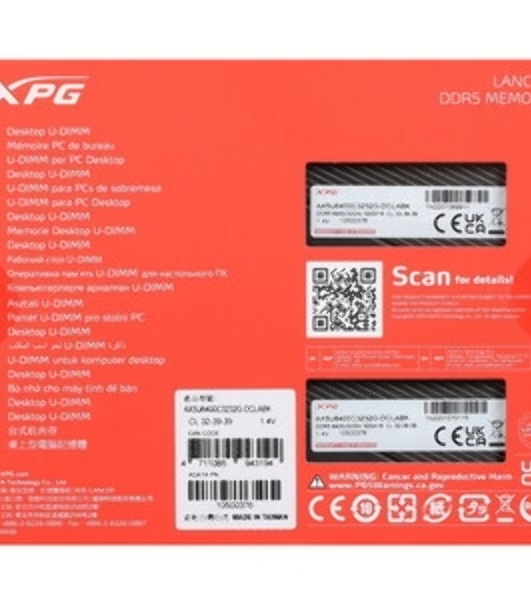 Оперативная память XPG Lancer, DDR5, 64GB (2x32GB), 6400MHz, CL32, DIMM, с радиаторами, RGB, белый