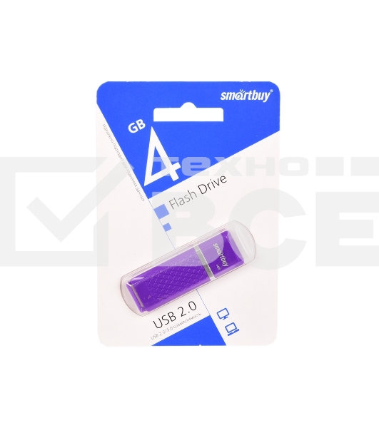 Флеш диск 4Gb USB Drive <USB2.0> Smartbuy Quartz series Violet (SB4GBQZ-V)