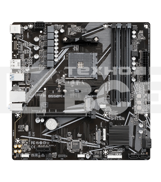 Материнская плата Gigabyte B550M K, AM4, AMD B550, 4xDDR4, 4xSATA, 2xM.2, 1xPCIe 4.0 x16, 1xPCIe x1, 1xHDMI, 1xDP, 1x 1Gb LAN, 4xUSB-A 3.2 Gen 1, 4xUSB-A 2.0, 3x3.5 мм, 7.1, mATX