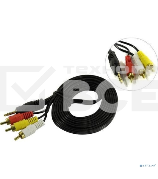 Кабель аудио ExeGate EX284945RUS EX-CCA-4P2R-2.0 (3.5mm Jack M/3xRCA M, 2м)