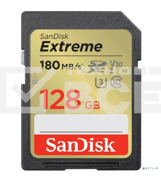 Флеш карта SD 128GB SanDisk SDXC Class 10 V30 UHS-I U3 Extreme 180MB/s