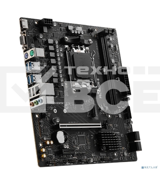 Материнская плата MSI PRO A620M-B, AM5, AMD A620, 2xDDR5, 4xSATA, 1xM.2 (PCIe 4.0 x4), 1xPCIe 4.0 x16, 1xPCIe 3.0 x1, 1xHDMI, 1xVGA, 1x2.5Gb LAN, 6xUSB-A 5Gbps, 6xUSB-A 2.0, 3x3.5 мм, 7.1, mATX