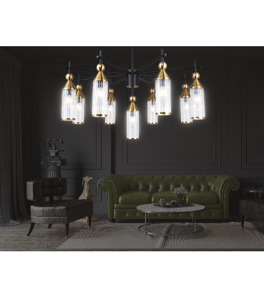 Люстра Ambrella light LH55258/9 BK/BS/CL черный/латунь/прозрачный E14*9 max 40W D770*530