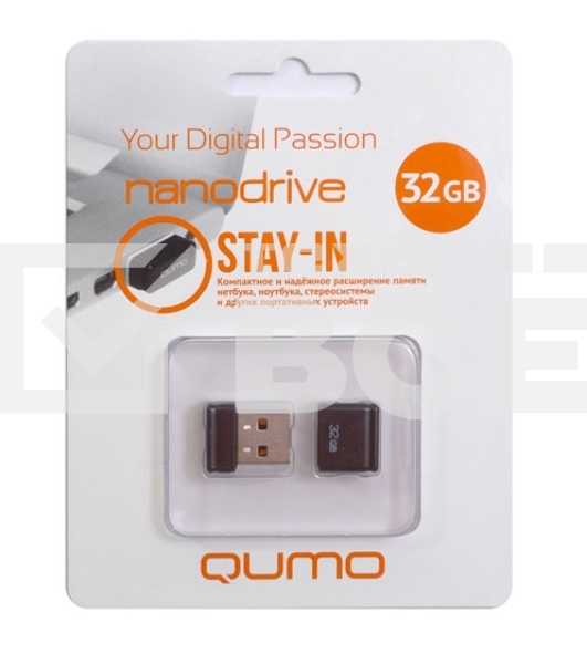 Флэш Диск USB 2.0 QUMO 32GB NANO QM32GUD-NANO-B Black