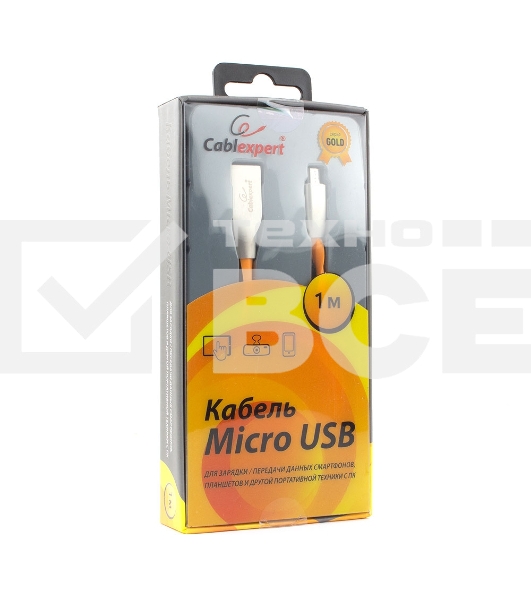 Кабель USB 2.0 Cablexpert CC-G-mUSB01O-1M, AM/microB, серия Gold, длина 1м, оранжевый, блистер
