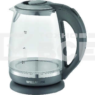 Чайник электрический Willmark WEK-2005G (2.0л, пов. 360 град., LED-подсв., стекло, 2200Вт)Серый