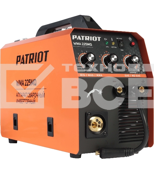 Сварочный аппарат PATRIOT WMA 225MQ (605301755) инверторный mig/mag/mma стальной и флюс. провлокой