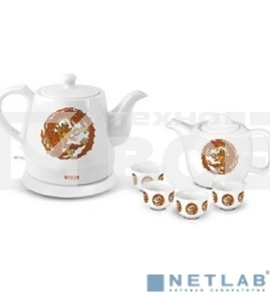 Набор чайный Mystery MEK-1624 1.2л, белый, 1500Вт (корпус: керамика)