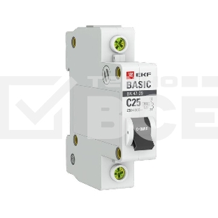 Автоматический выключатель EKF mcb4729-1-25C 1P 25А (C) 4,5кА ВА 47-29 EKF Basic