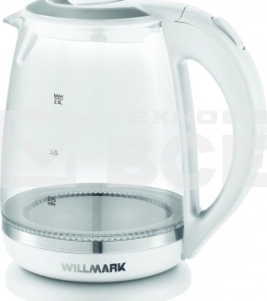 Чайник электрический Willmark WEK-2005G (2.0л, пов. на 360 град., LED-подсв., корп. из стекла, 2200В