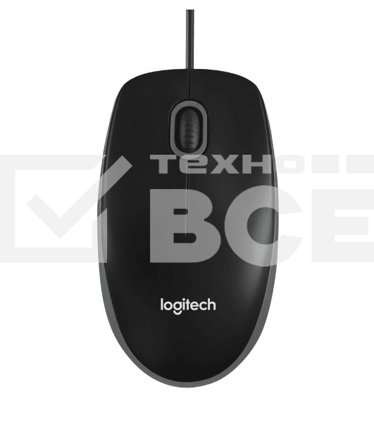 Мышь проводная Logitech B100 черный, 1000 dpi, USB, кнопки - 3