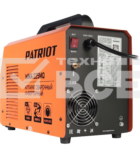 Сварочный аппарат PATRIOT WMA 225MQ (605301755) инверторный mig/mag/mma стальной и флюс. провлокой