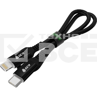 Кабель PREMIUM 1.0m TypeC/Lightning MFI POWER DELIVERY 18 W, быстрая зарядка, черный силикон, AL case черный, черный ПВХ, GCR-53535