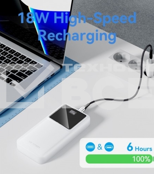 Портативный аккумулятор Vention 20000mAh(M/C-A/A)22.5W Черный с LED Дисплеем