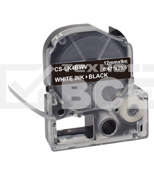 Картридж ленточный Cactus CS-LK4BWV белый шрифт, черный фон (12 мм, 9 м) для Epson LW300/LW400/LW700/LW600P/LW1000P/K400/Z700/Z900