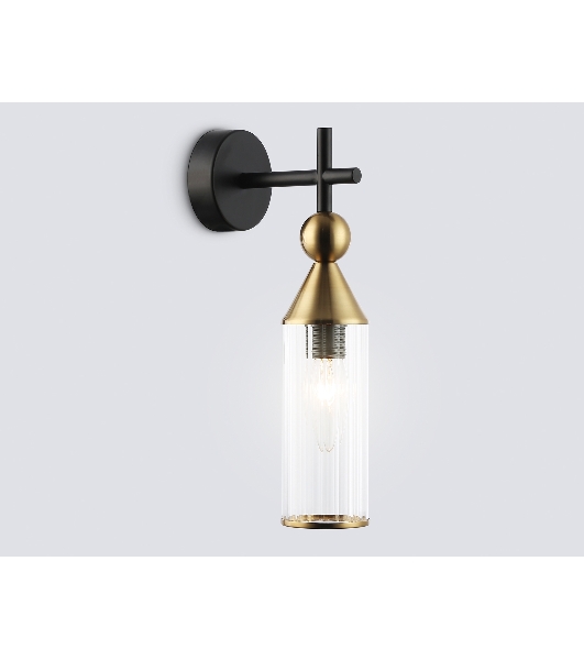 Настенный светильник Ambrella light LH55260 BK/BS/CL черный/латунь/прозрачный E14 max 40W 140*80*310