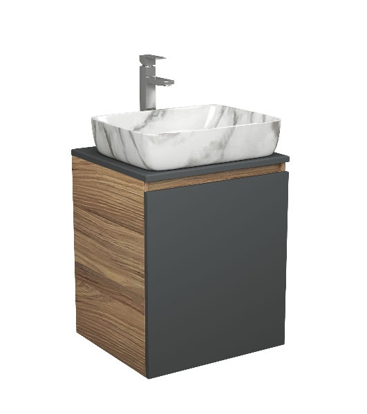 Тумба Bau Dream Blackwood 50 графит, раковина BAU Hotel 51х39, мрамор, смеситель для раковины высокий Hotel Still, нержавеющая сталь