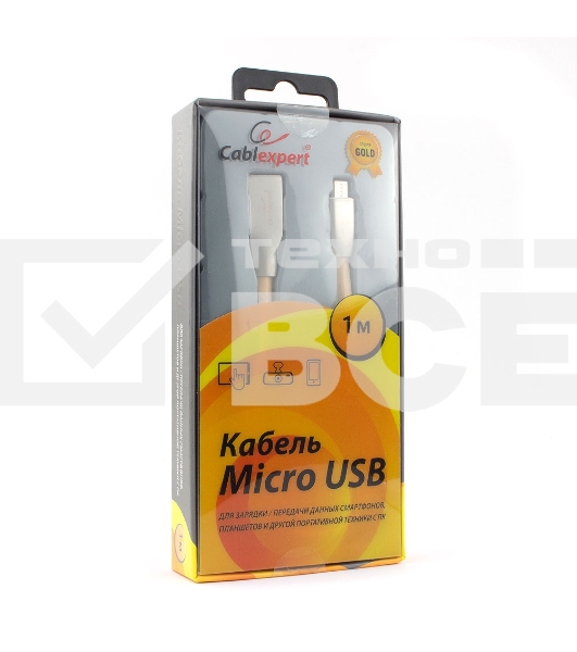 Кабель USB 2.0 Cablexpert CC-G-mUSB01Gd-1M, AM/microB, серия Gold, длина 1м, золотой, блистер