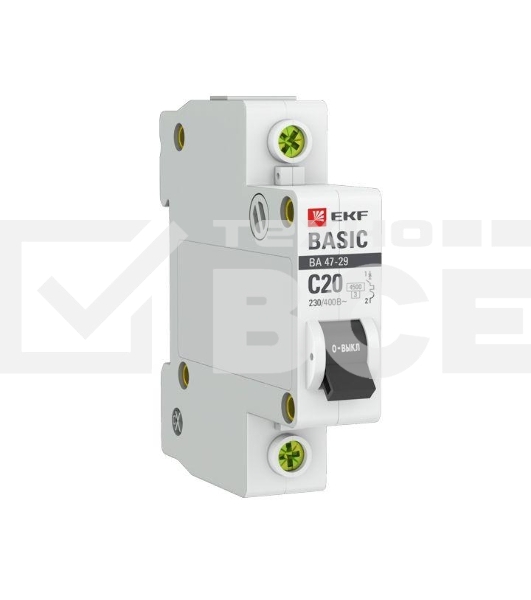 Автоматический выключатель EKF mcb4729-1-20C 1P 20А (C) 4,5кА ВА 47-29 EKF Basic
