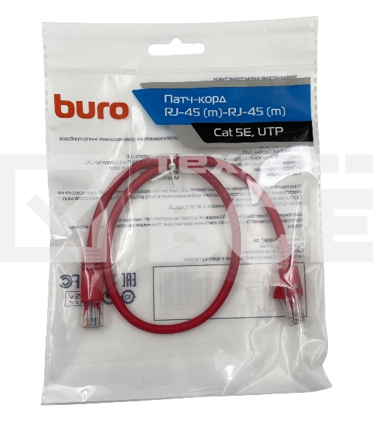Патч-корд Buro cat5E molded 0.5м красный RJ-45 (m)-RJ-45 (m)