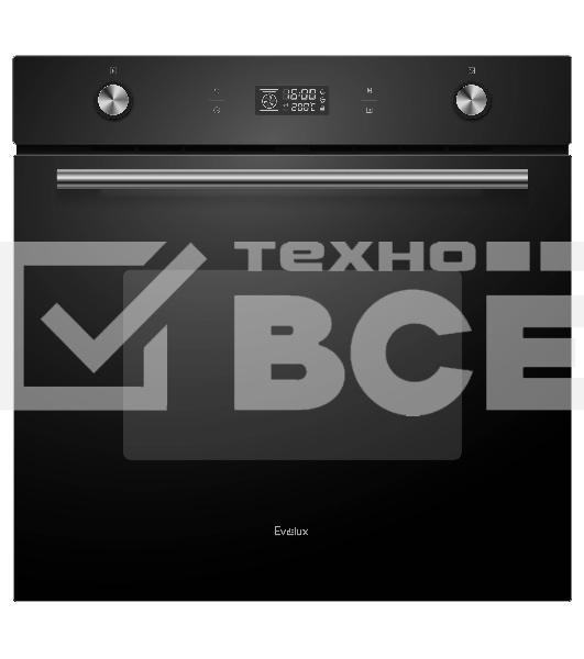 Духовой шкаф встраиваемый полноразмерный Evelux EO 650 PB, 60 см, 9 режимов, 70л, черное стекло