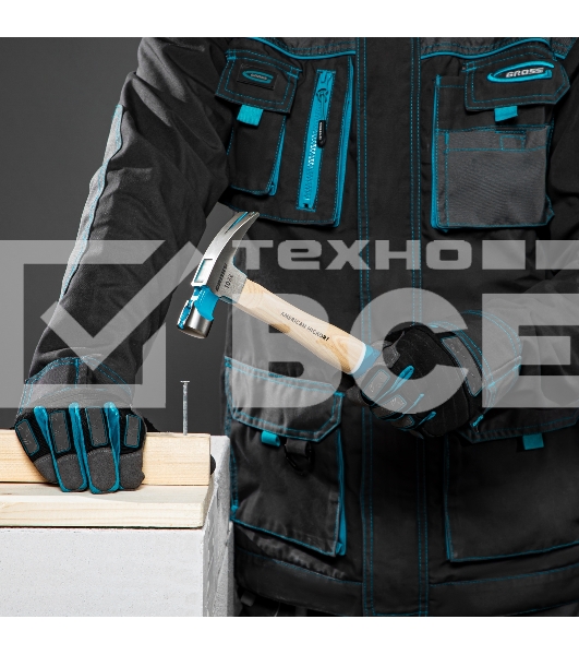 Молоток-гвоздодер,280 г, угол 75, магнит, обрезиненная рукоятка AMERICAN HICKORY GROSS