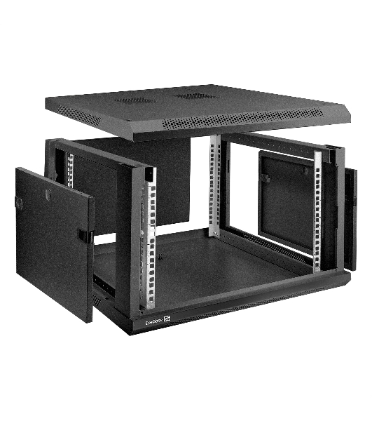 Шкаф телекоммуникационный 19' настенный 6U ExeGate EC-WM-6U.600.M.BLACK (19', 6U, 600x600x370 мм (ШхГхВ), передняя дверь металл, съемные боковые панели, пыле- и влагозащита IP23, черный RAL 9004)