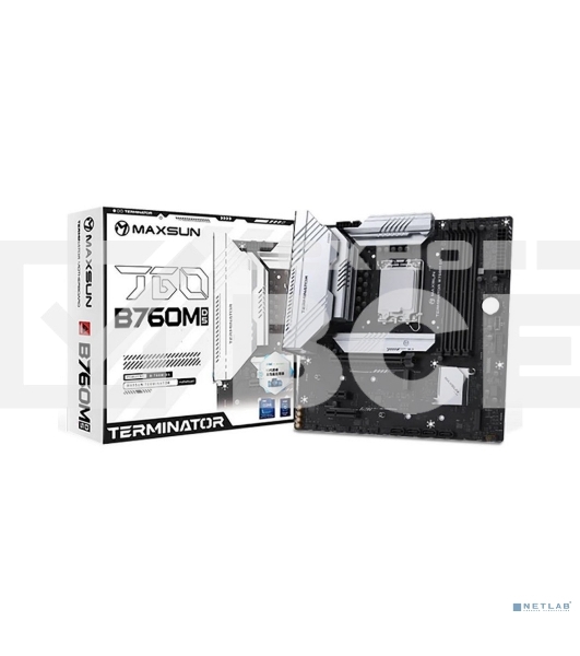 Материнская плата MAXSUN MS-Terminator B760M D5 WIFI 6E, LGA1700, Intel B760, 4xDDR5, 4xSATA, 3xM.2, 1xPCIe 5.0 x16, 1xPCIe 4.0 x4, 1xPCIe 3.0 x1, 1xHDMI, 1xDP, 1x2.5Gb LAN, Wi-Fi 6E, Bluetooth 5.3, 2xUSB-A 10Gbps, 6xUSB-A 2.0, 3x3.5 мм, 5.1, mATX