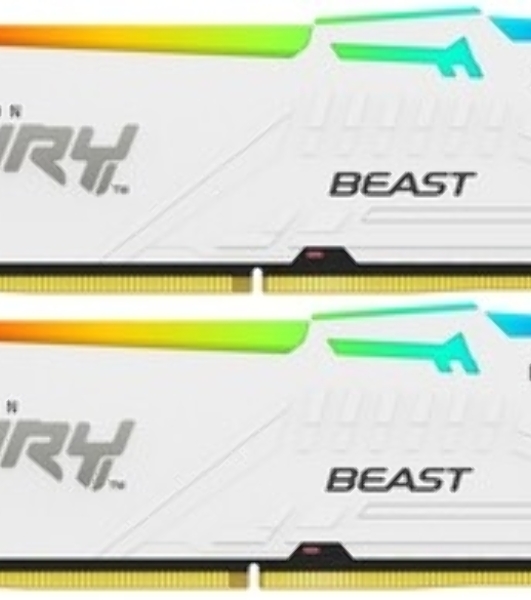 Оперативная память Kingston Fury Beast, DDR5, 32Gb (2x16Gb), 6000MHz, CL36, DIMM, с радиаторами, RGB, белый
