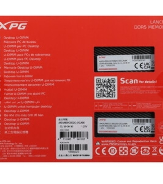 Оперативная память XPG Lancer, DDR5, 64GB (2x32GB), 6400MHz, CL32, DIMM, с радиаторами, белый