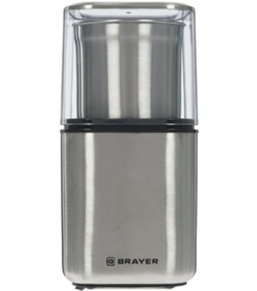Кофемолка BRAYER BR1180, 2 ножа для мяг. и твер., 70 г.,Мощн. 200 Вт, нерж. корп, нажатием на крышку