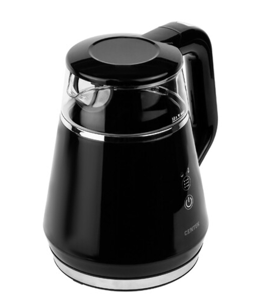 Чайник Centek CT-0019, 1100 Вт, стекло, черный и серебристый