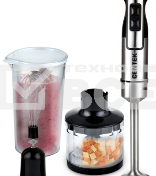 Блендер Centek CT-1338 (черн/сталь) 1300Вт DC мотор, РЕГУЛЯТОР МОЩНОСТИ сLED, стакан, чоппер, венчик