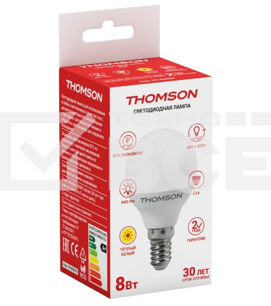 Лампа светодиодная Hiper THOMSON LED GLOBE 8W 640Lm E14 3000K TH-B2033