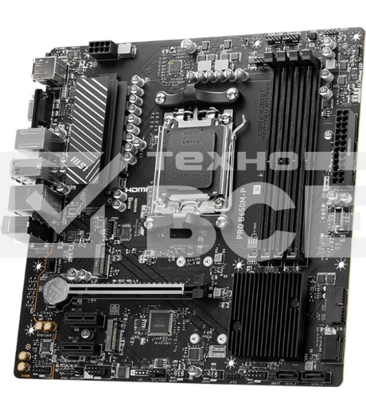 Материнская плата MSI PRO B650M-P, AM5, AMD B650, 4xDDR5, 4xSATA, 2xM.2, 1xPCI-E 4.0 x16, 2xPCI-E 4.0 x1, 1xHDMI, 1xDP, 1xVGA, 1x2.5Gb LAN, 2xUSB 3.2 Gen 1, 2xUSB 3.2 Gen 2, 3x3.5 мм, 7.1, Micro-ATX