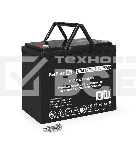 Аккумуляторная батарея ExeGate DTM 1275L (12V 75Ah, болт М6)