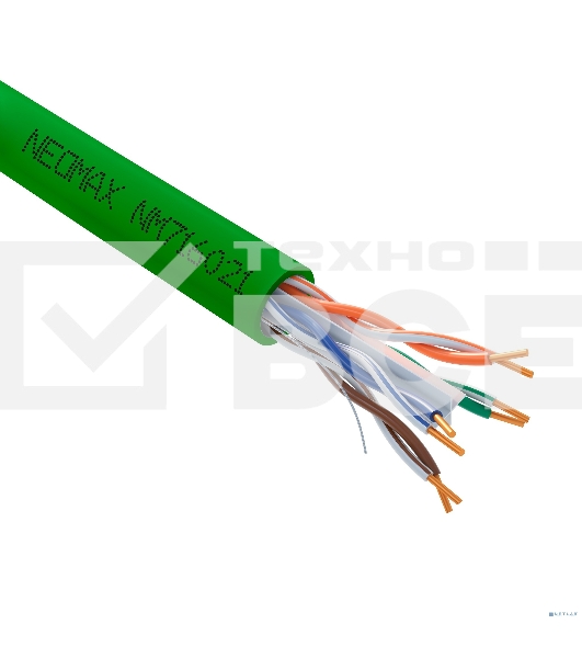 Кабель NEOMAX NM716021 U/UTP cat.6 4x2x0.57, 23 AWG, Медь, внутренний, PVCLS нг(А)-LSLTx, 305м, зеленый; Fluke Tested